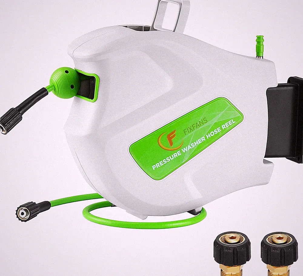 Pressure Washer Hose Reel with Hose, 1/4" × 65Ft, Retractable