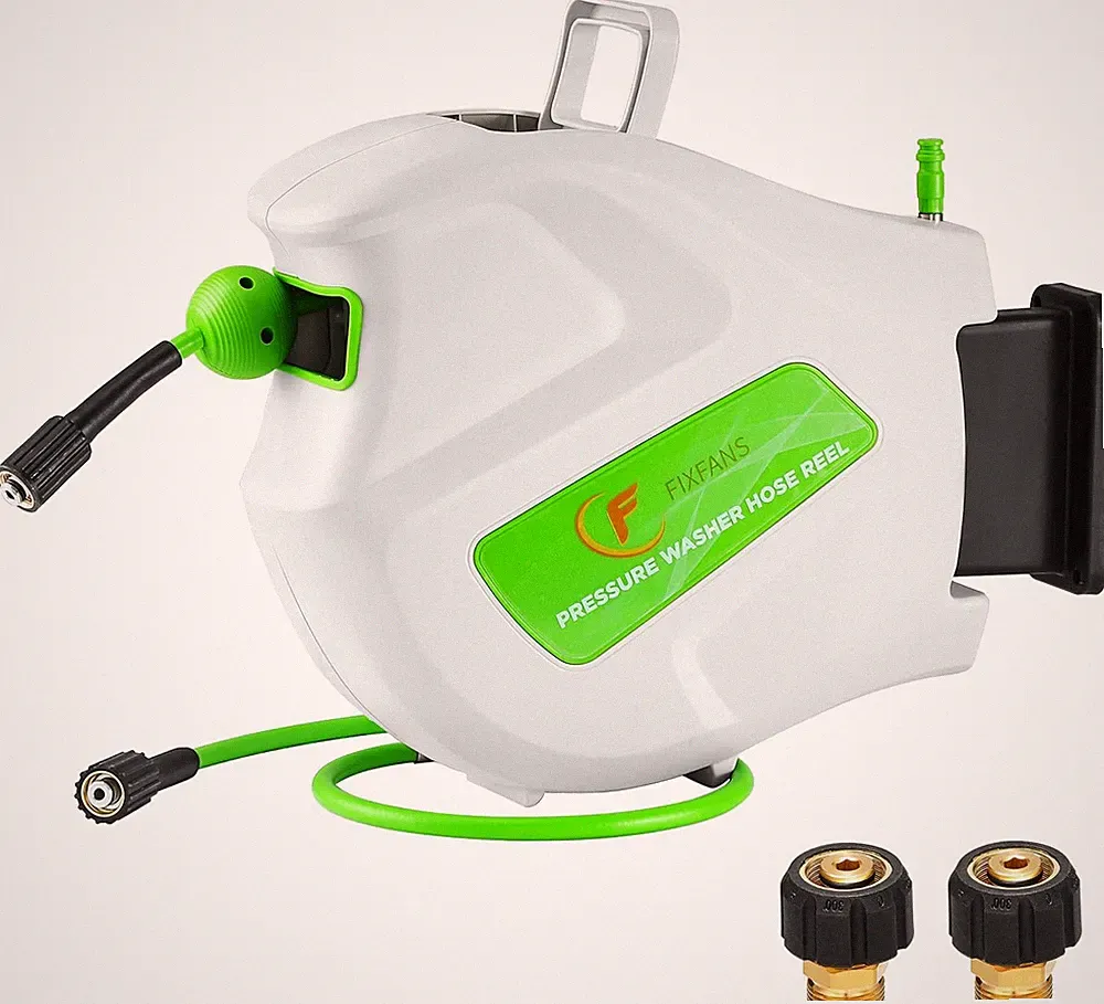 Pressure Washer Hose Reel with Hose, 1/4" × 65Ft, Retractable