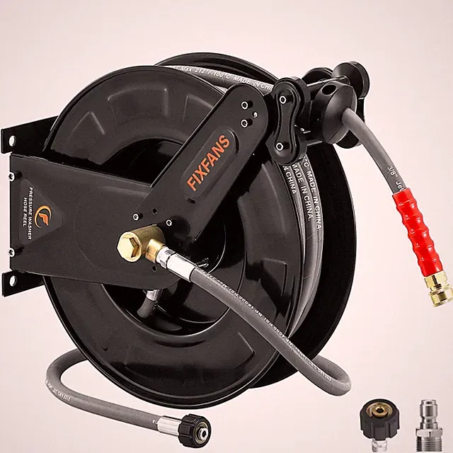 Pressure Washer Hose Reel with Hose for Hot and Cold Water, 3/8" X 50 FT Stee...