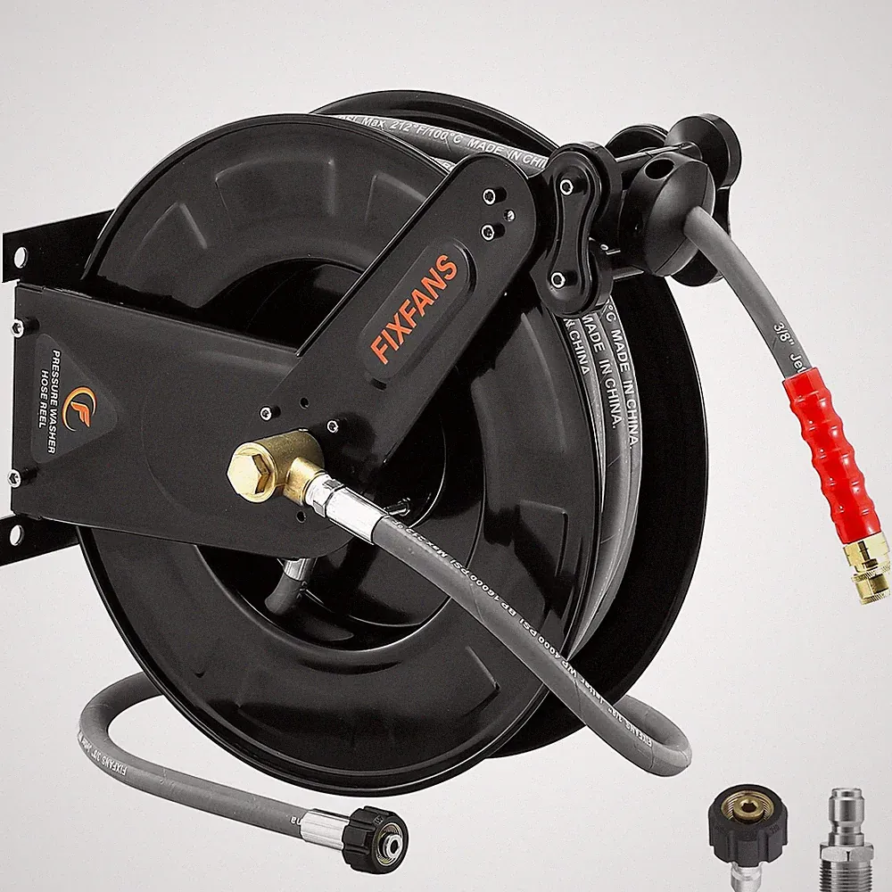 Pressure Washer Hose Reel with Hose for Hot and Cold Water, 3/8" X 50 FT Stee...
