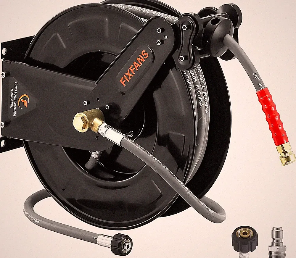 Pressure Washer Hose Reel with Hose for Hot and Cold Water, 3/8" X 50 FT Steel A