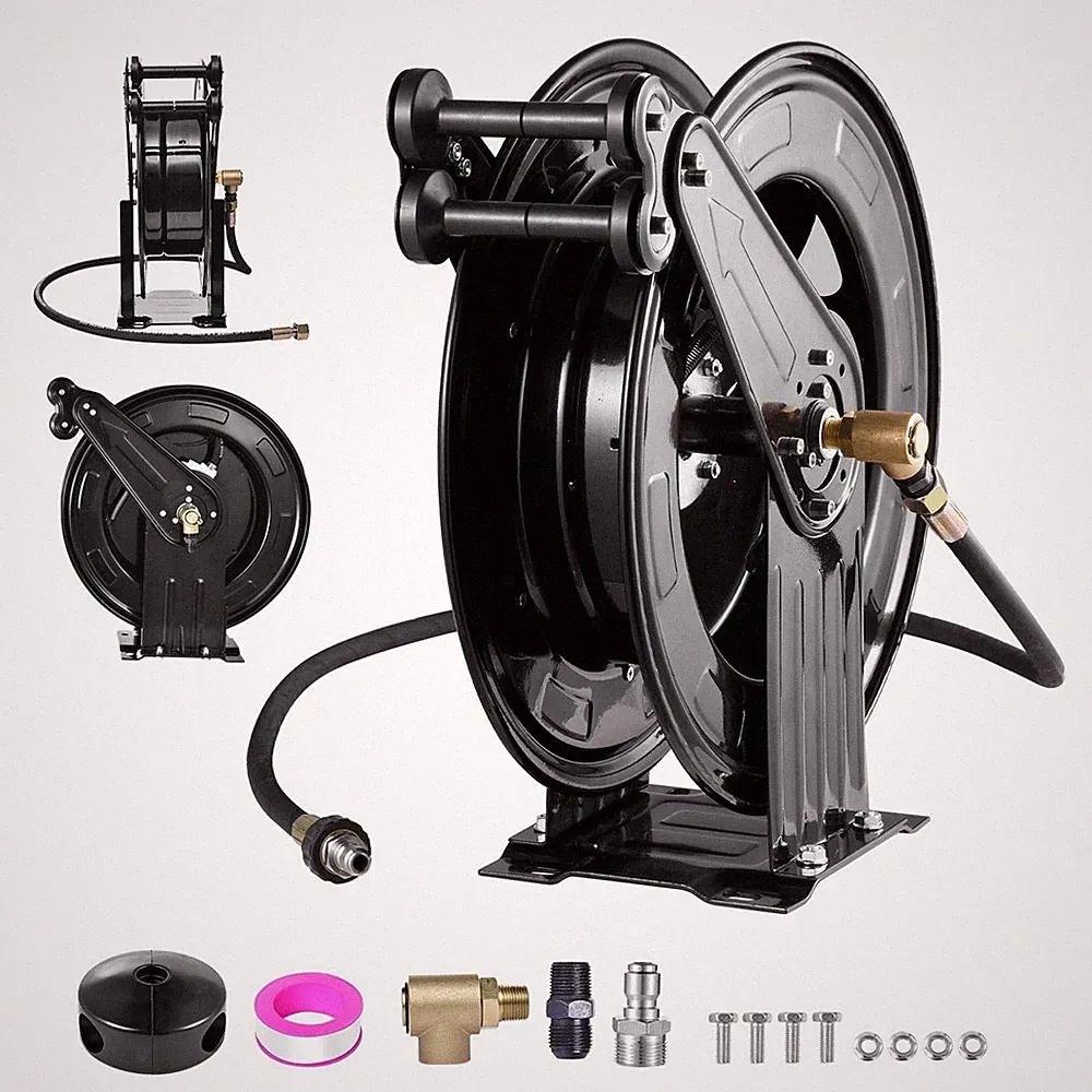 Pressure Washer Hose ReelDual Arm 3/8" X 50 ft Retractable Pressure Washer Reel