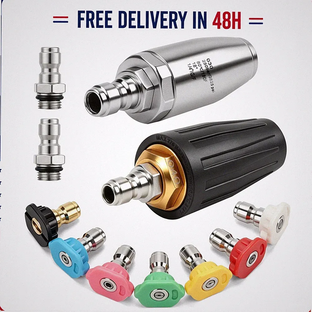 Pressure Washer Nozzle Set 4000 PSI 2 Turbo Tips 7 Piece Quick Connect