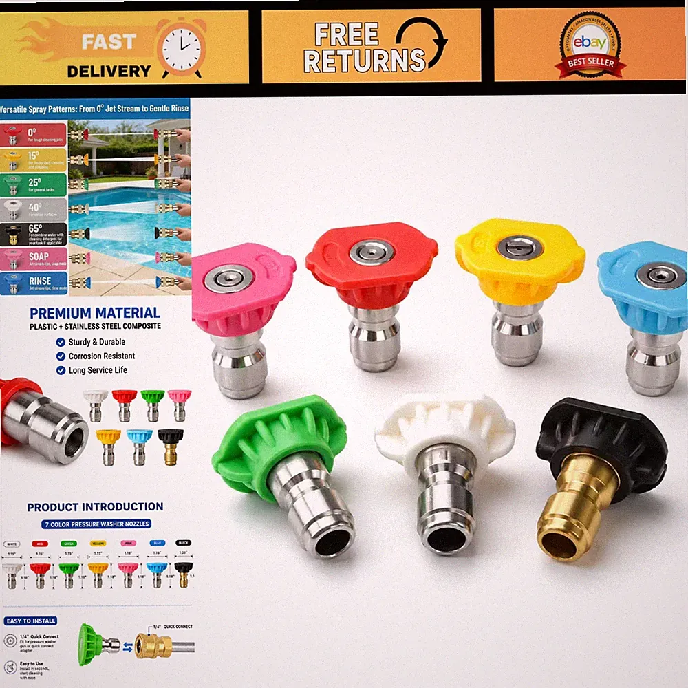 Pressure Washer Nozzle Tips - 7 Angles, 060 Orifice, Stainless Steel, 6.0 GPM