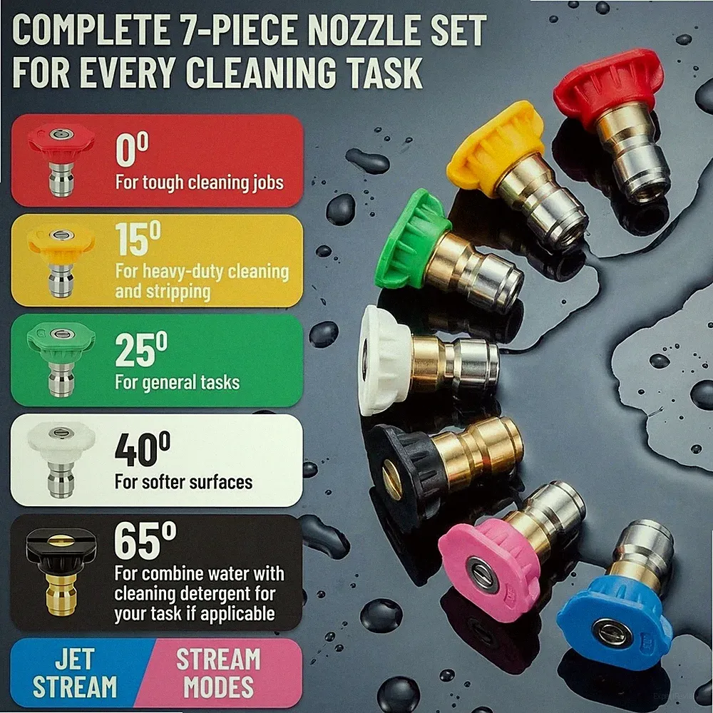 Pressure Washer Nozzle Tips Set, 030 Orifice Pressure Washer Tips, 3.0 Gpm, 7 Di
