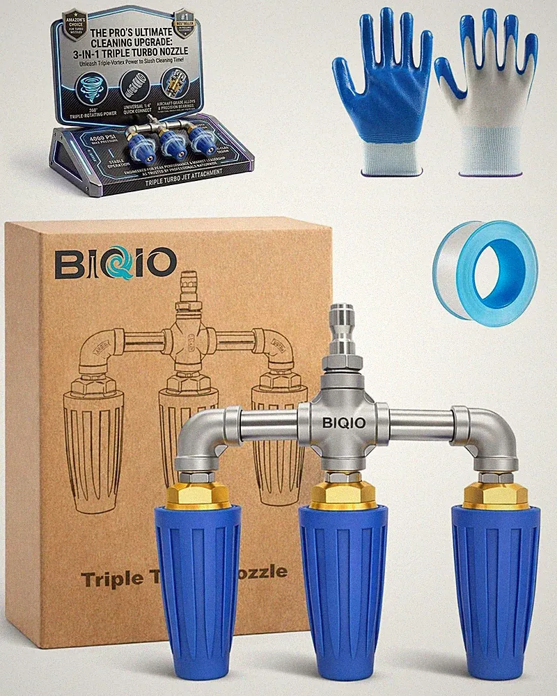 Pressure Washer Nozzle Turbo Triple Hydro Blast Power Dual Rotating Jet for G...