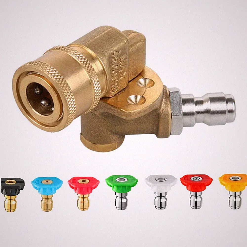 Pressure Washer Pivoting Coupler Adapter 1/4" Quick Connect 4500PSI 7 Nozzle Tip