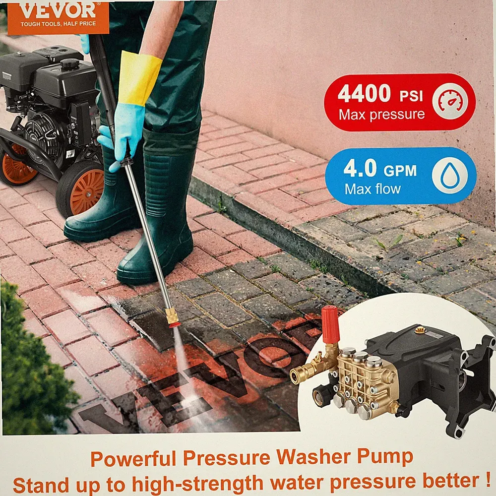 Pressure Washer Pump, 1" Shaft Horizontal Triplex Plunger, 4400 PSI, 40226