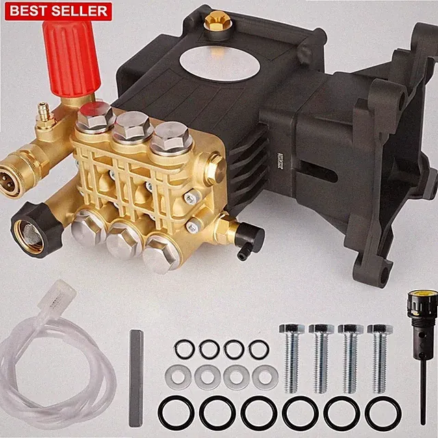 Pressure Washer Pump, 1" Shaft Horizontal Triplex Plunger, 4400 PSI Max, 4 GPM
