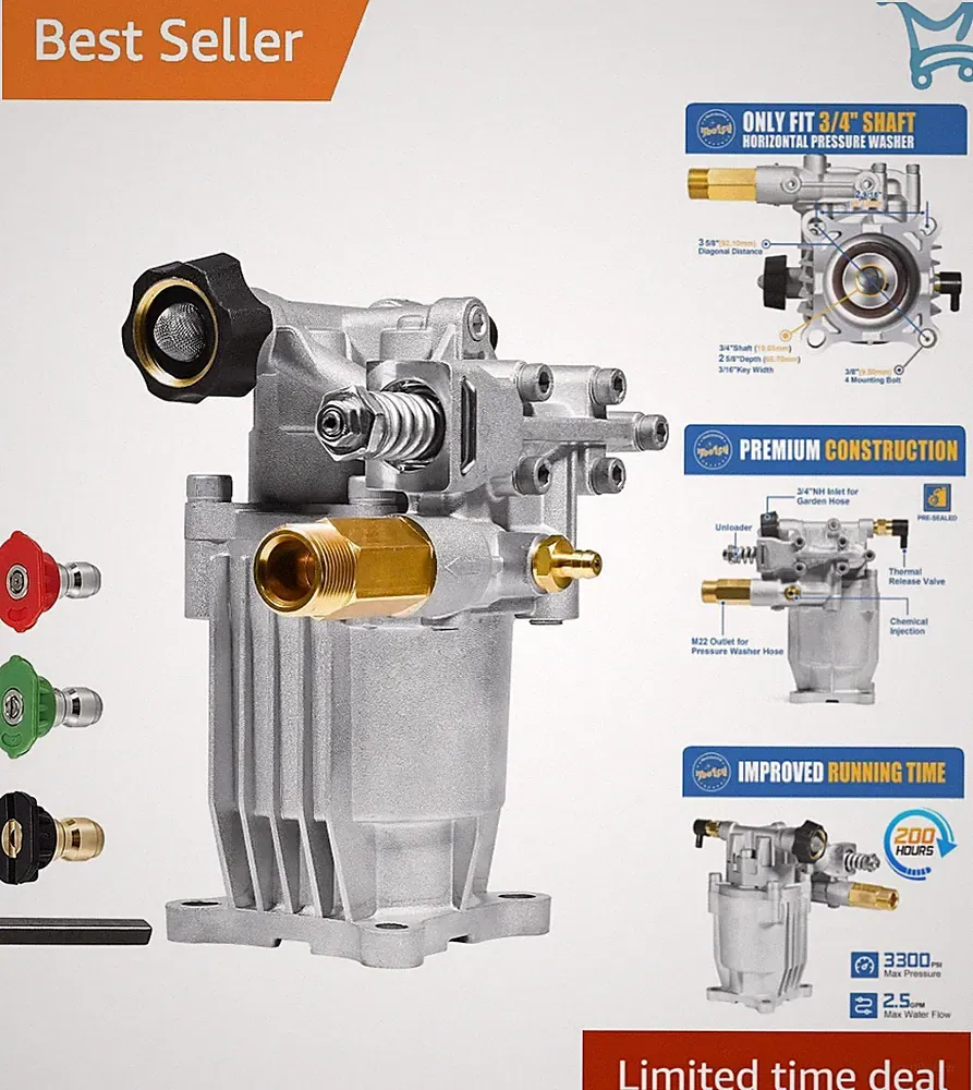 Pressure Washer Pump 3/4" Shaft 3300 PSI 2.5 GPM Gas Compatible Honda Simpson
