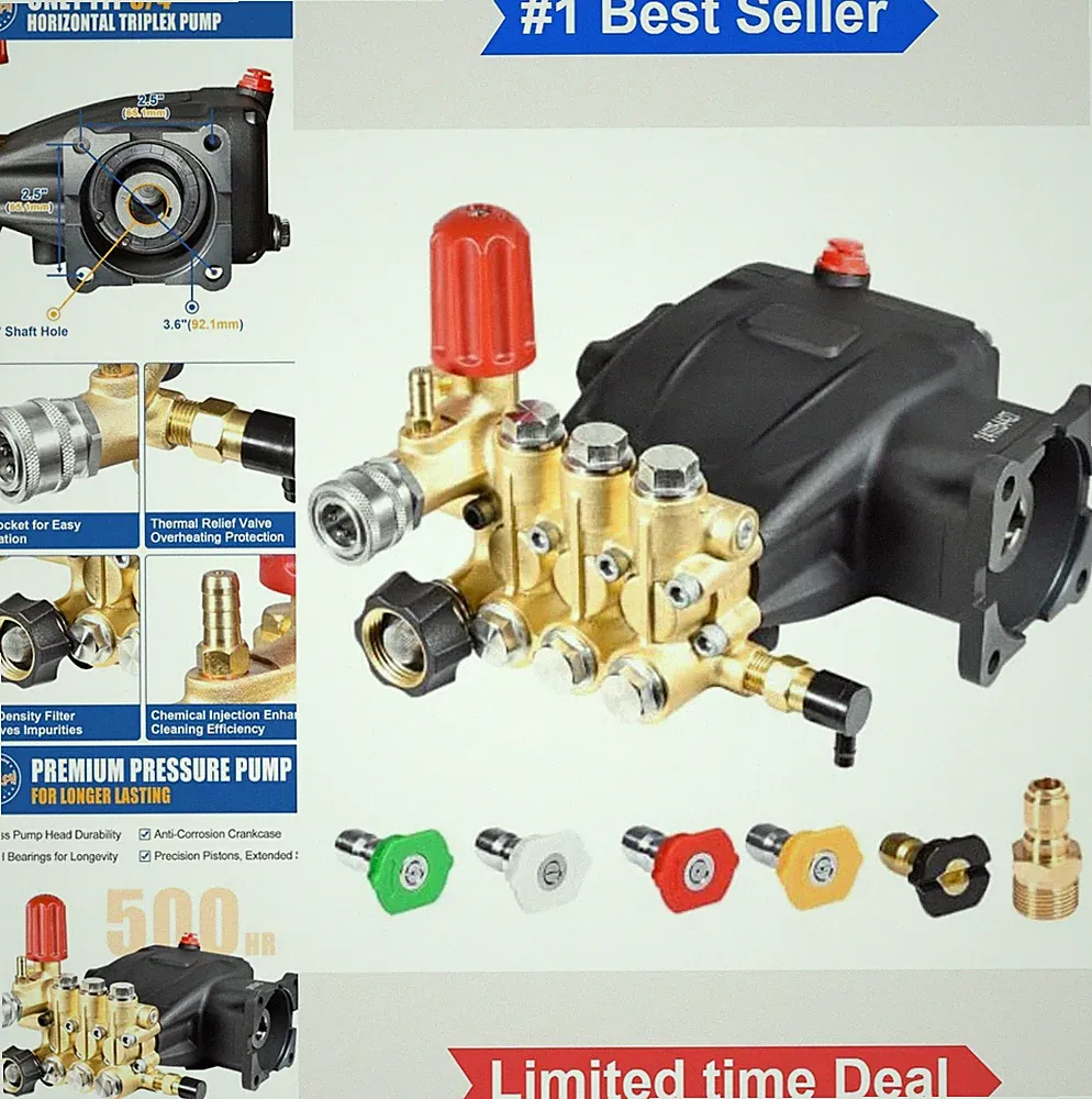 Pressure Washer Pump 3400 PSI Triplex 3/4 Inch Shaft Gas Horizontal 3.0 GPM