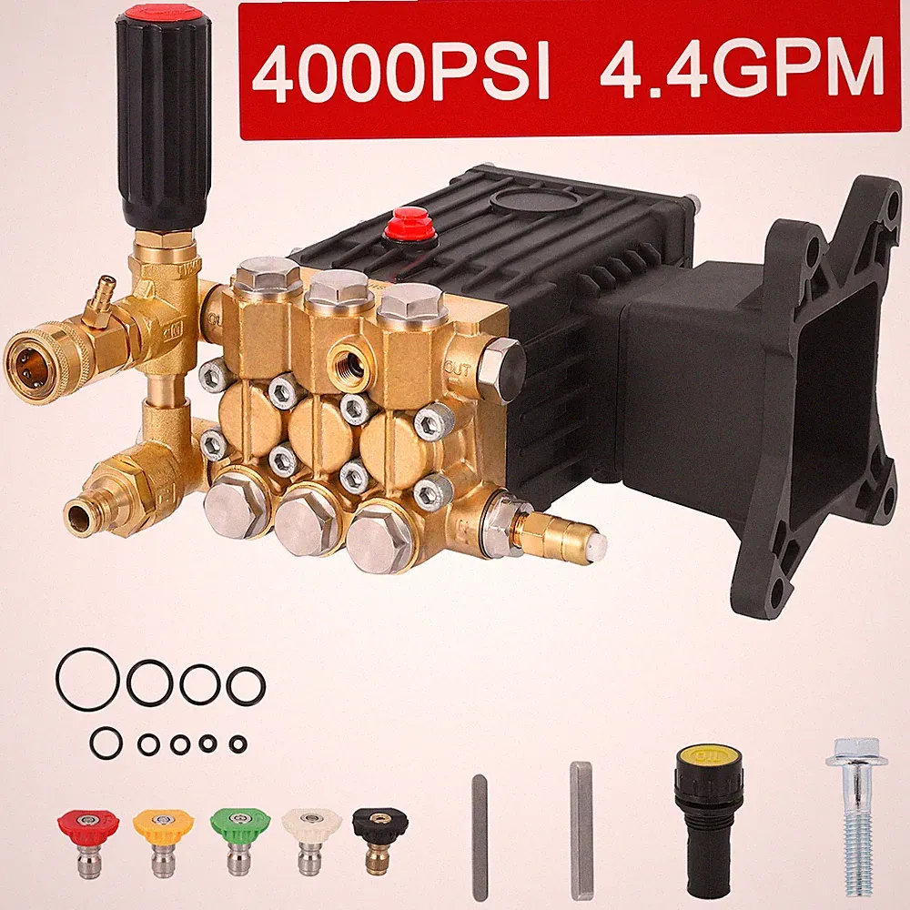 Pressure Washer Pump 4000PSI 4.4GPM 1" Shaft Horizontal Triplex Plunger Power