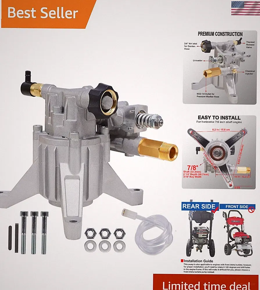 Pressure Washer Pump, 7/8" Shaft Vertical Plunger, 3400 PSI Max, 2.5 GPM, Rep...