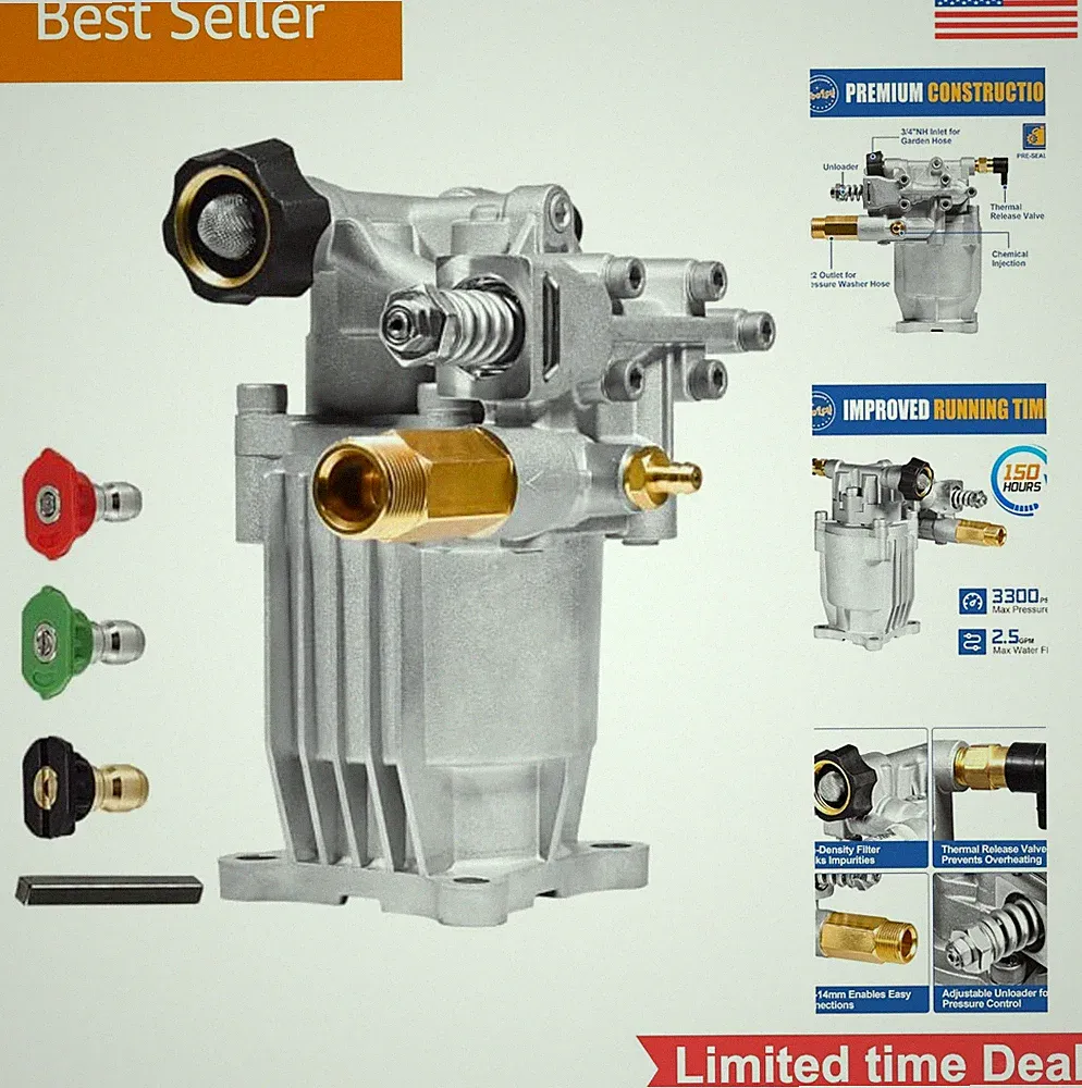 Pressure Washer Pump Horizontal 3/4 Inch Shaft 3300 PSI 2.5 GPM Gas Engine