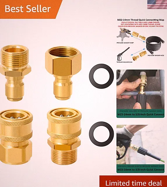 Pressure Washer Quick Connect Kit, M22 14mm to 3/8 Inch Hose Quick Connect Fi...