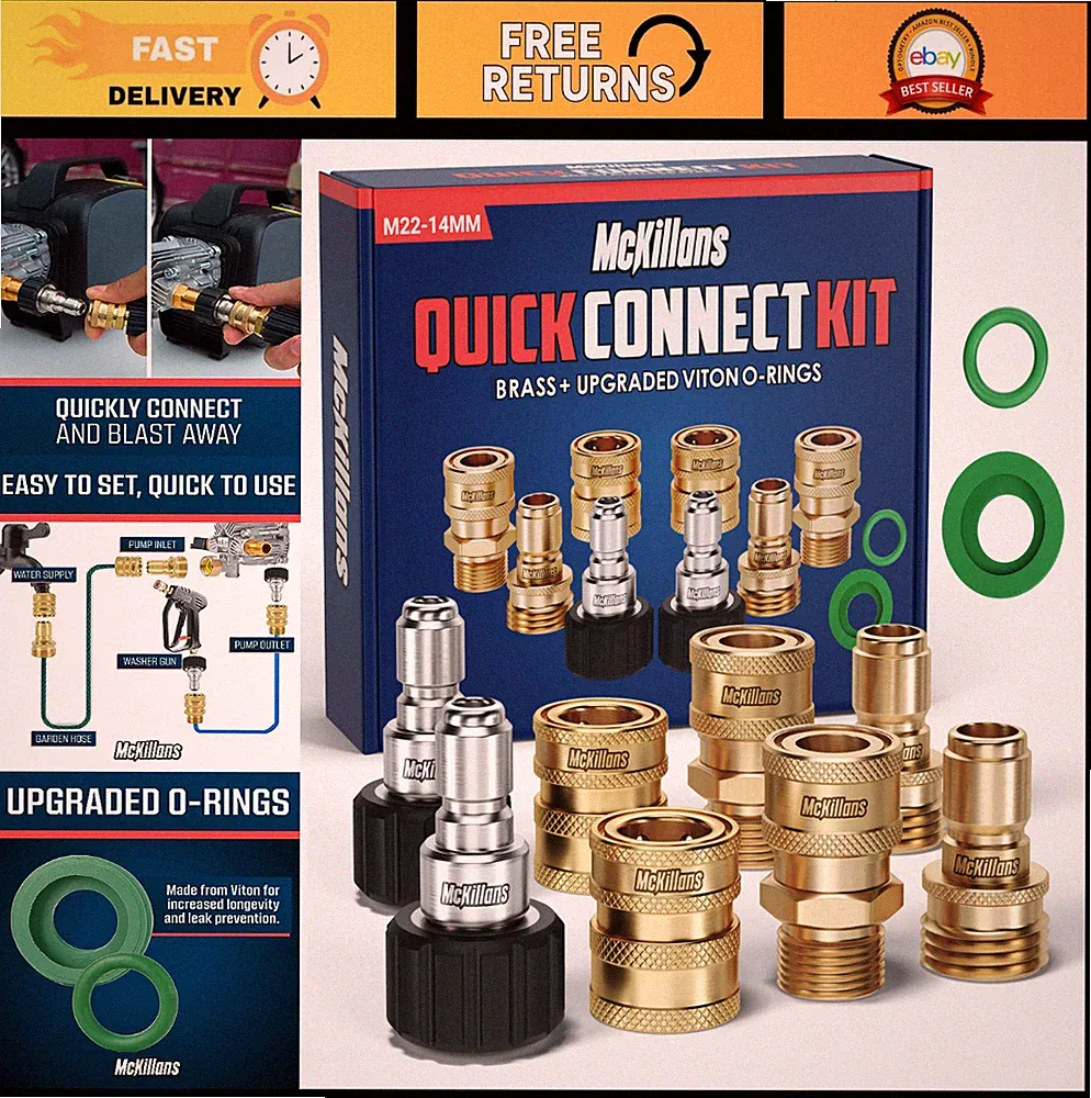 Pressure Washer Quick Connect Kit M22-14mm to 3/8" Male Female Brass Adapter