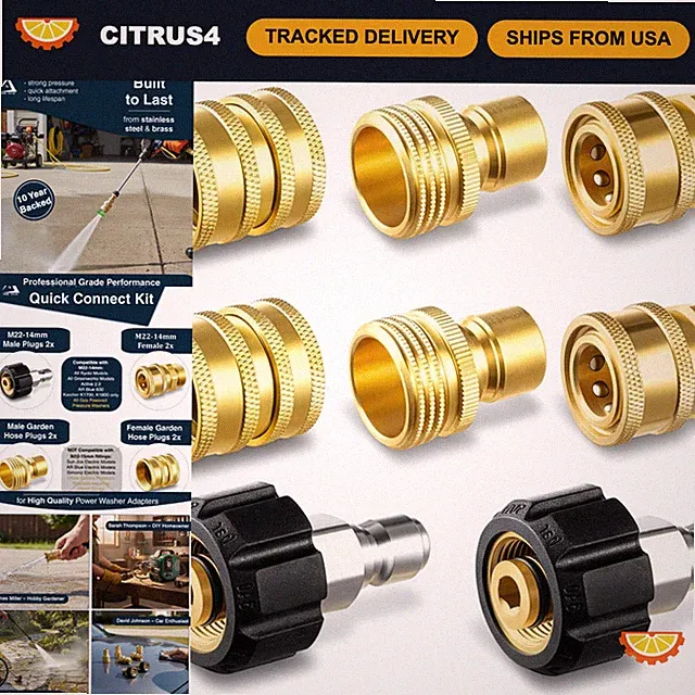 Pressure Washer Quick Connect Kit - M22 Brass Adapter Set, 3/8" Disconnect, Hose