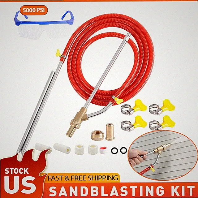 Pressure Washer Sand Blaster Sandblasting Kit w/ Hose Goggle Nozzles Clamps