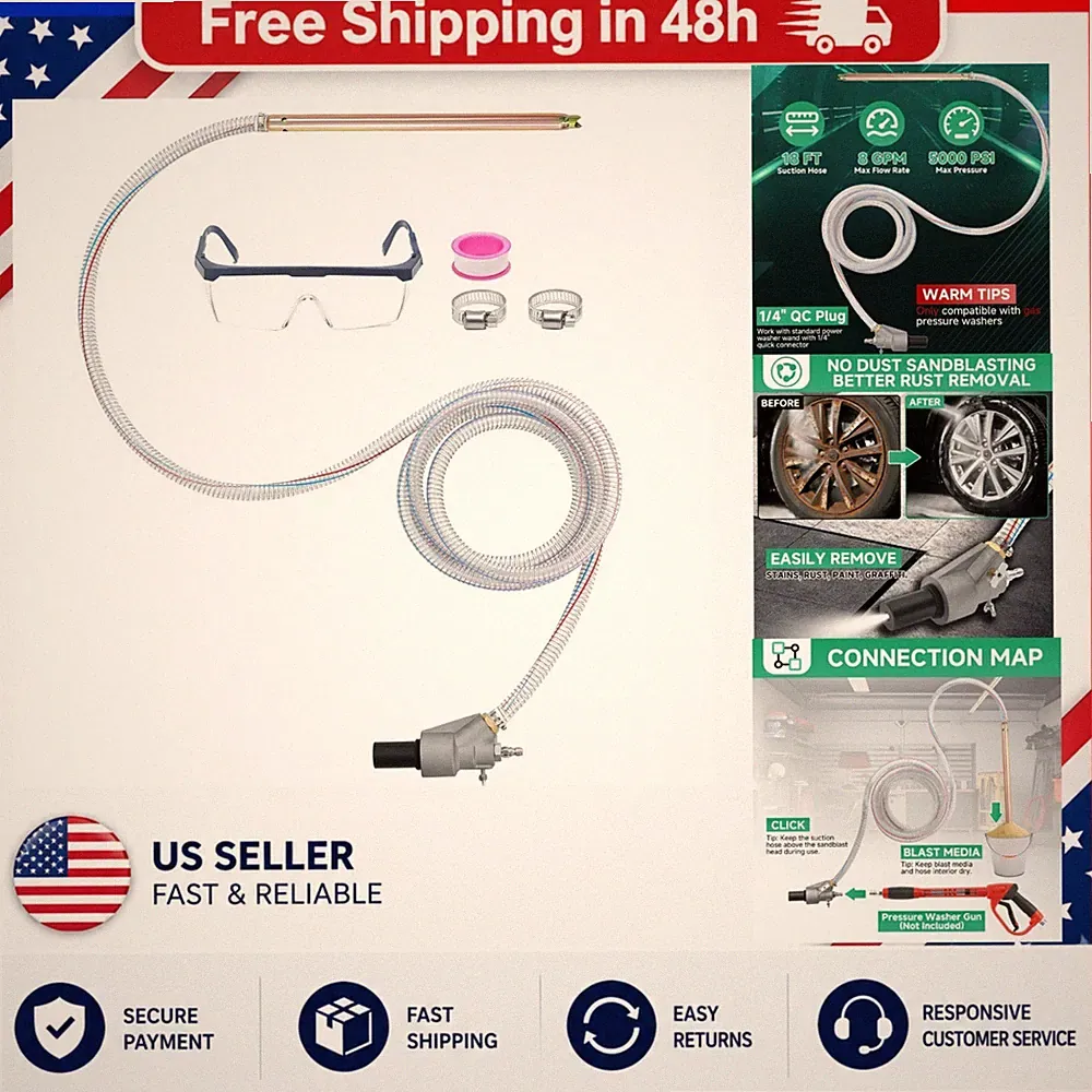 Pressure Washer Sandblasting Kit 5000 PSI Wet Sand Blaster 18 FT Hose 1/4 Quick