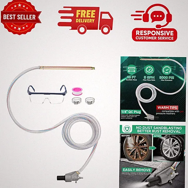 Pressure Washer Sandblasting Kit 5000 PSI Wet Sand Blaster 18 FT Hose 1/4 Quick