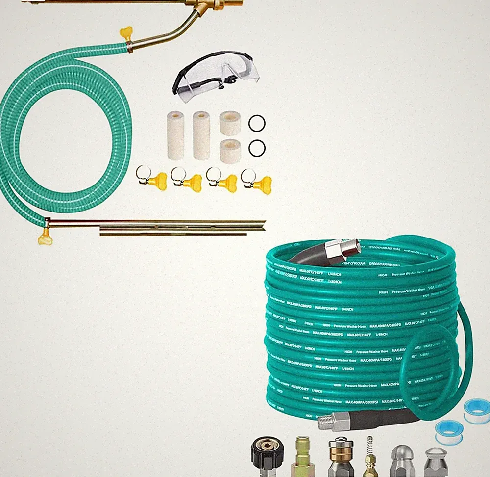 Pressure Washer Sewer Jetter Kit - 100Ft X1/4" with Pressure Washer Sandblasting