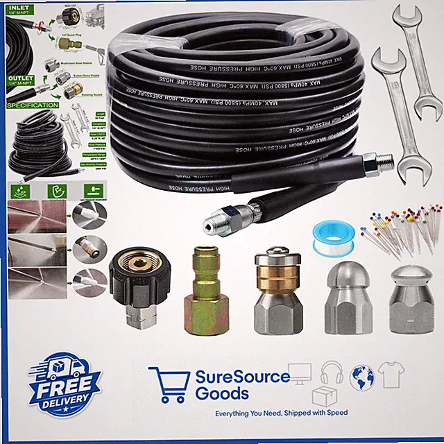 Pressure Washer Sewer Jetter Kit 50FT 5800PSI with Button Nose & Corner Nozzle