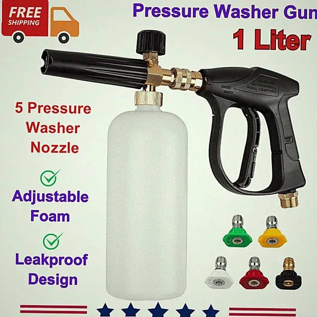 Pressure Washer Short Gun and Foam Cannon, 1/4 inch Quick Connect, 5 Nozzle Tips