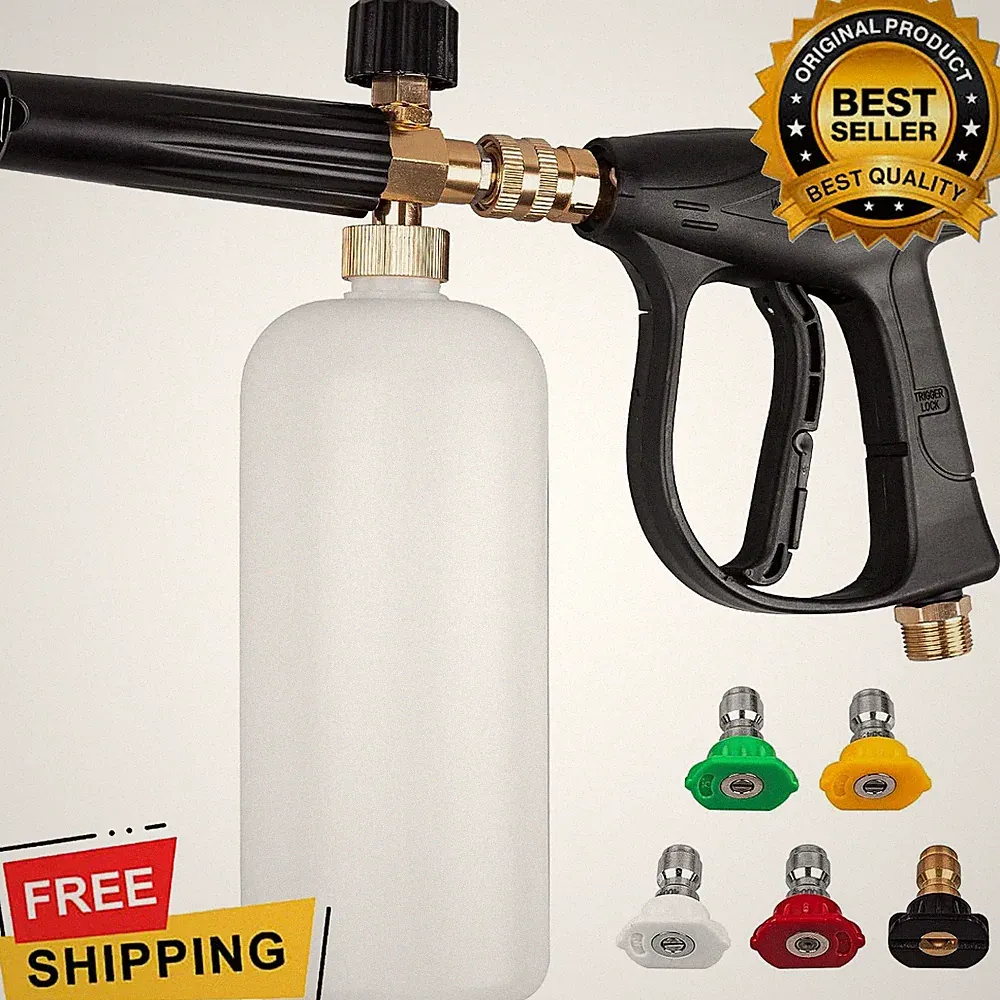 Pressure Washer Short Gun Foam Cannon w/ 5 Nozzle Tips M22-14 Connector