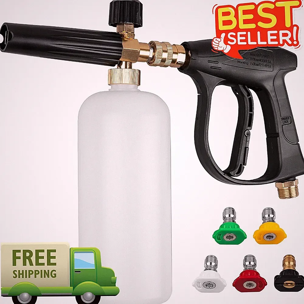 Pressure Washer Short Gun w/ Foam Cannon, 5 Nozzle Tips, M22-14mm Inlet