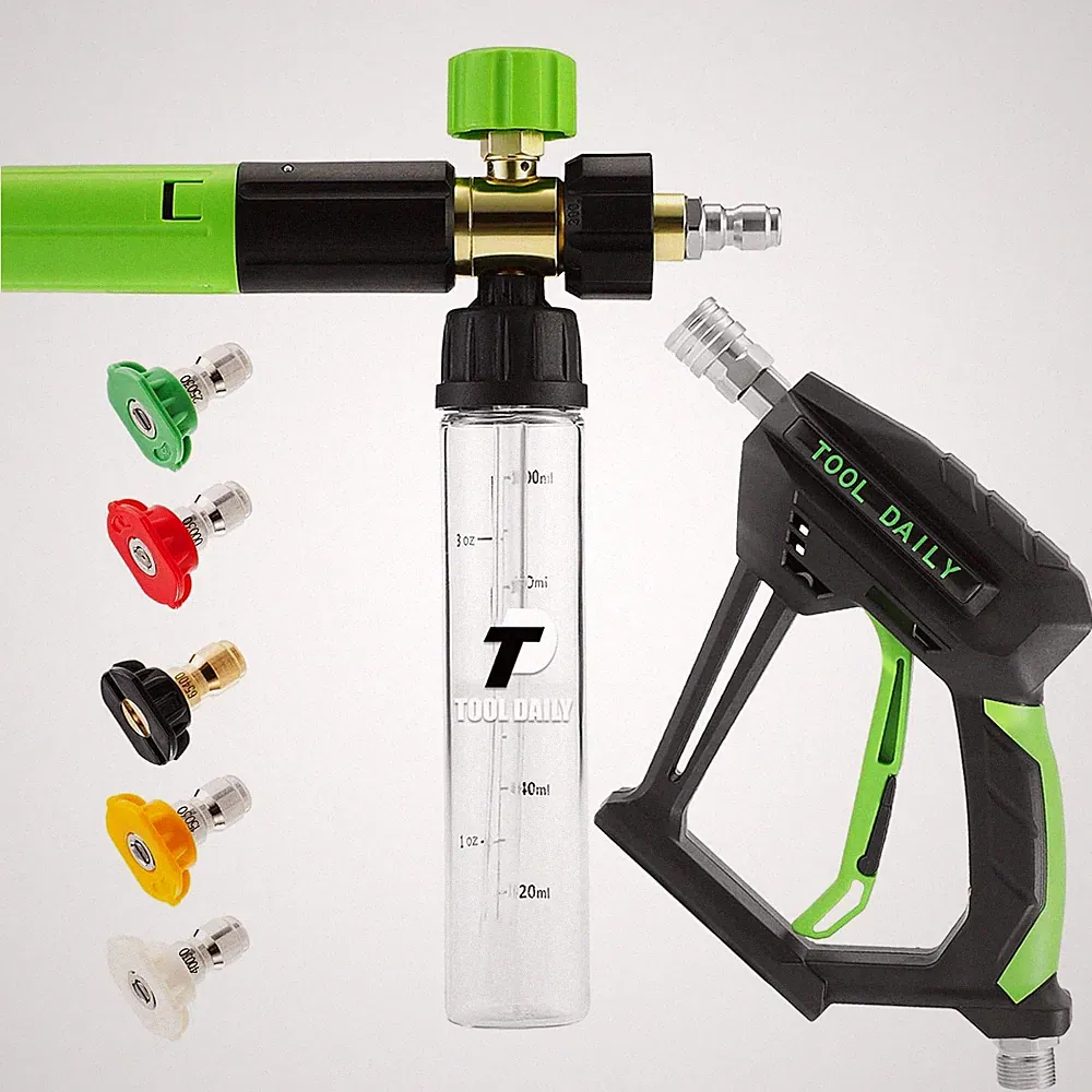 Pressure Washer Short Gun with Mini Foam Cannon & 5 Nozzles Tool Daily