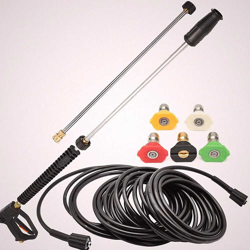 Pressure Washer Spray Gun& 2pc Wand Lance 5 Spray Tips Turbo Nozzle 4000 PSI M22