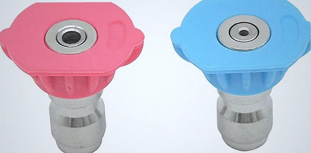 Pressure Washer Spray Nozzle Tips, Quick Connect, 4000 PSI, 1/4" NPT, Pink & Blu