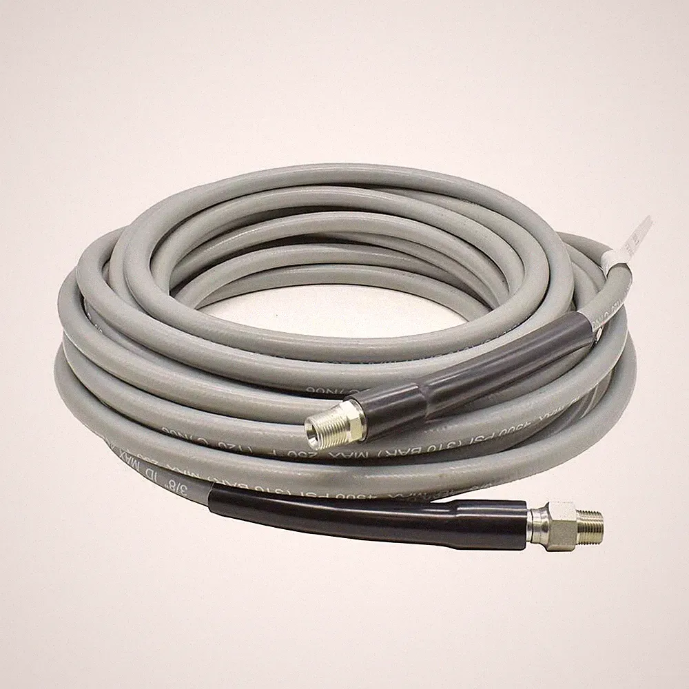Pressure Washer Steel Braided Gray Rubber Hose – WP 4500 PSI - 3/8 Inch X 100ft
