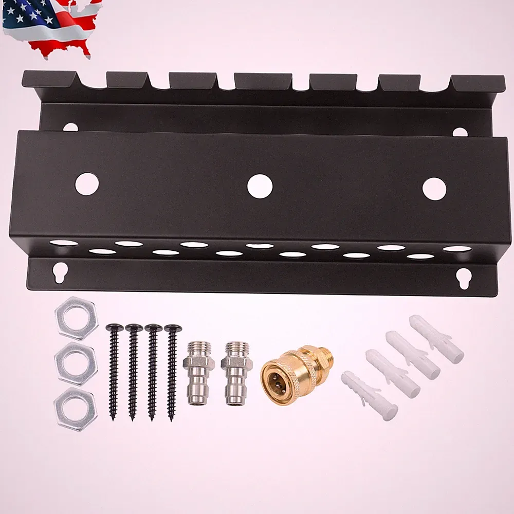 Pressure Washer Storage Rack 3pc 1/4" Quick Connect Fitting Wall Mount Organizer