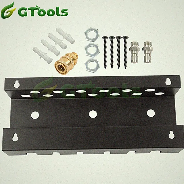 Pressure Washer Storage Rack, 3pc Black Wall Bracket, 1/4" Quick Connect Design