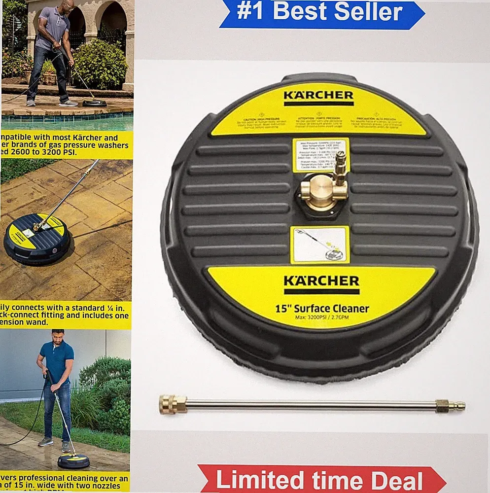 Pressure Washer Surface Cleaner 15 Inch 2600 to 3200 PSI 2.7 GPM Quick Connect