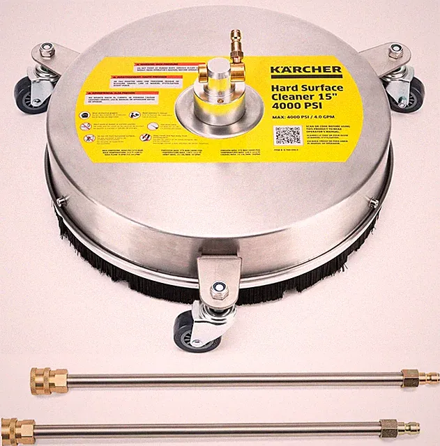 Pressure Washer Surface Cleaner, 3 Wheels, 2 Extensions Wands, QC, 15" - 4000 PS
