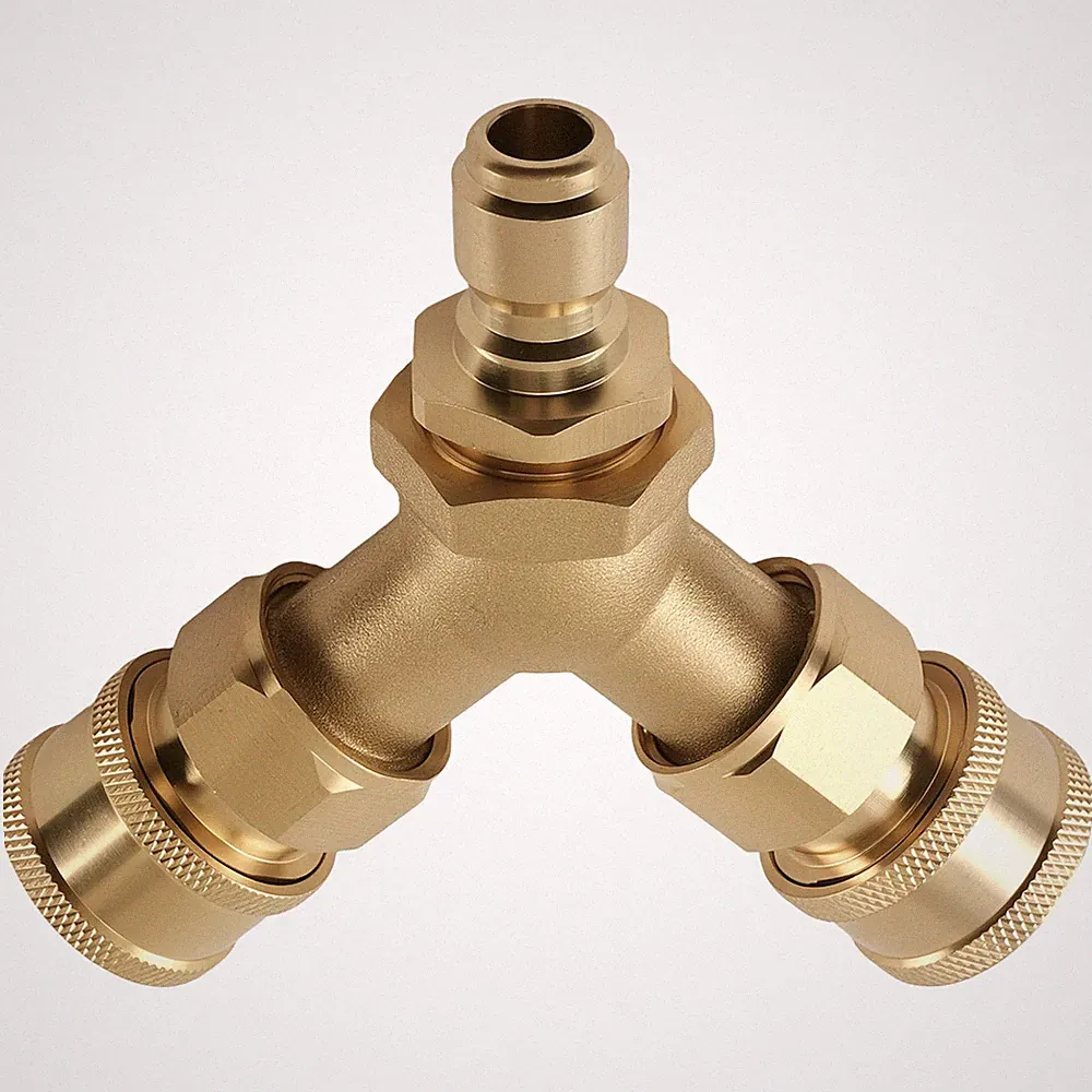 Pressure Washer Tee Y-Splitter Brass 3/8'' Quick Coupler 2-Gun Adapter 5000 PSI