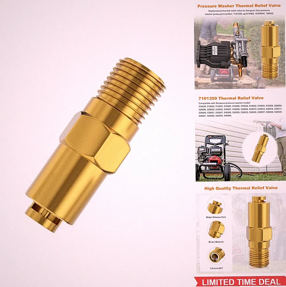 Pressure Washer Thermal Relief Valve 1/4 Inch NPT 200 PSI Brass Replacement Pump