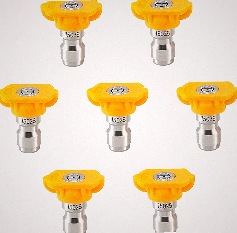 Pressure Washer Tips 15 Degree Nozzle 7 Pack Yellow 1/4 Inch Quick Connect