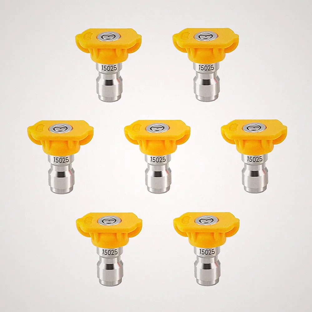 Pressure Washer Tips 15 Degree Nozzle 7 Pack Yellow 1/4 Inch Quick Connect