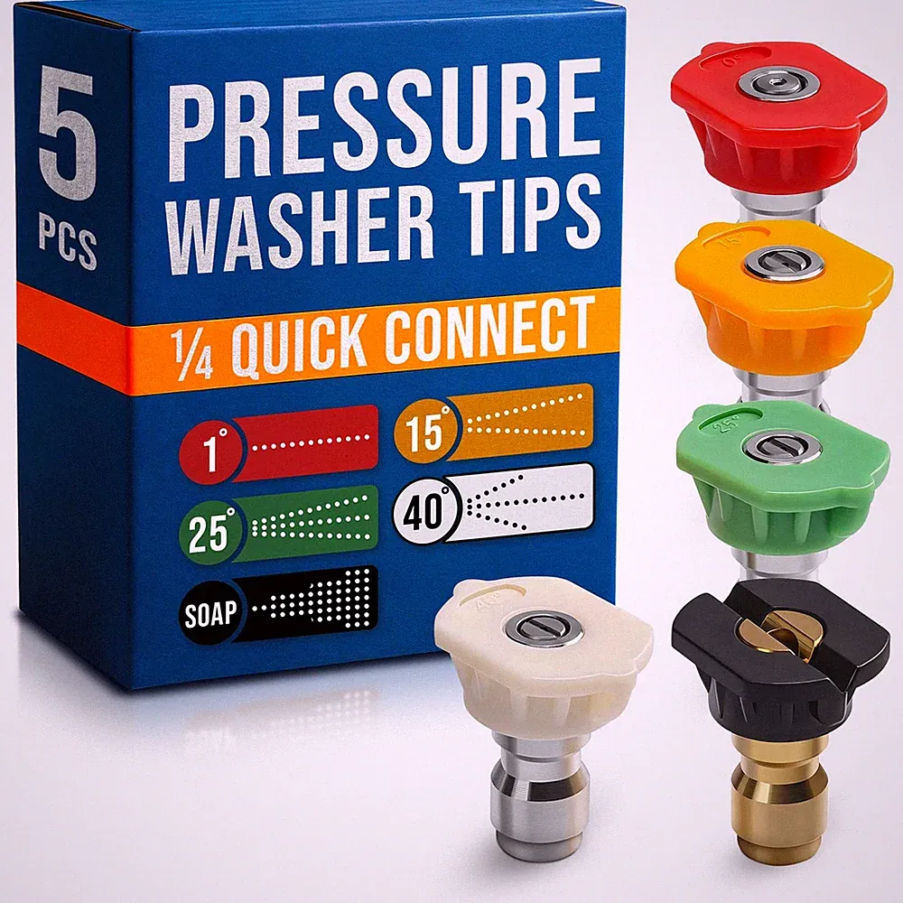 Pressure Washer Tips Set of 5, Color-Coded Quick-Connect Nozzles | Power Wash