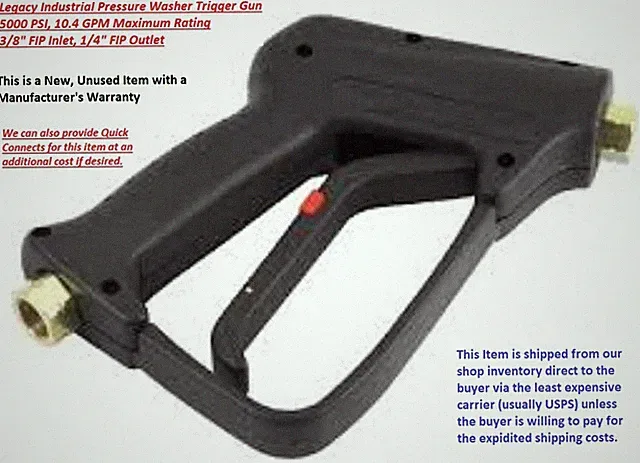 Pressure Washer Trigger Gun, Legacy Ind. 5000 PSI-10.4 GPM, 3/8" Inlet, 1/4" Out