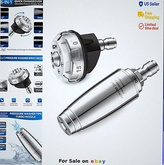 Pressure Washer Turbo Nozzle 6-in-1 Quick Connect Stainless Steel Rotating 4000