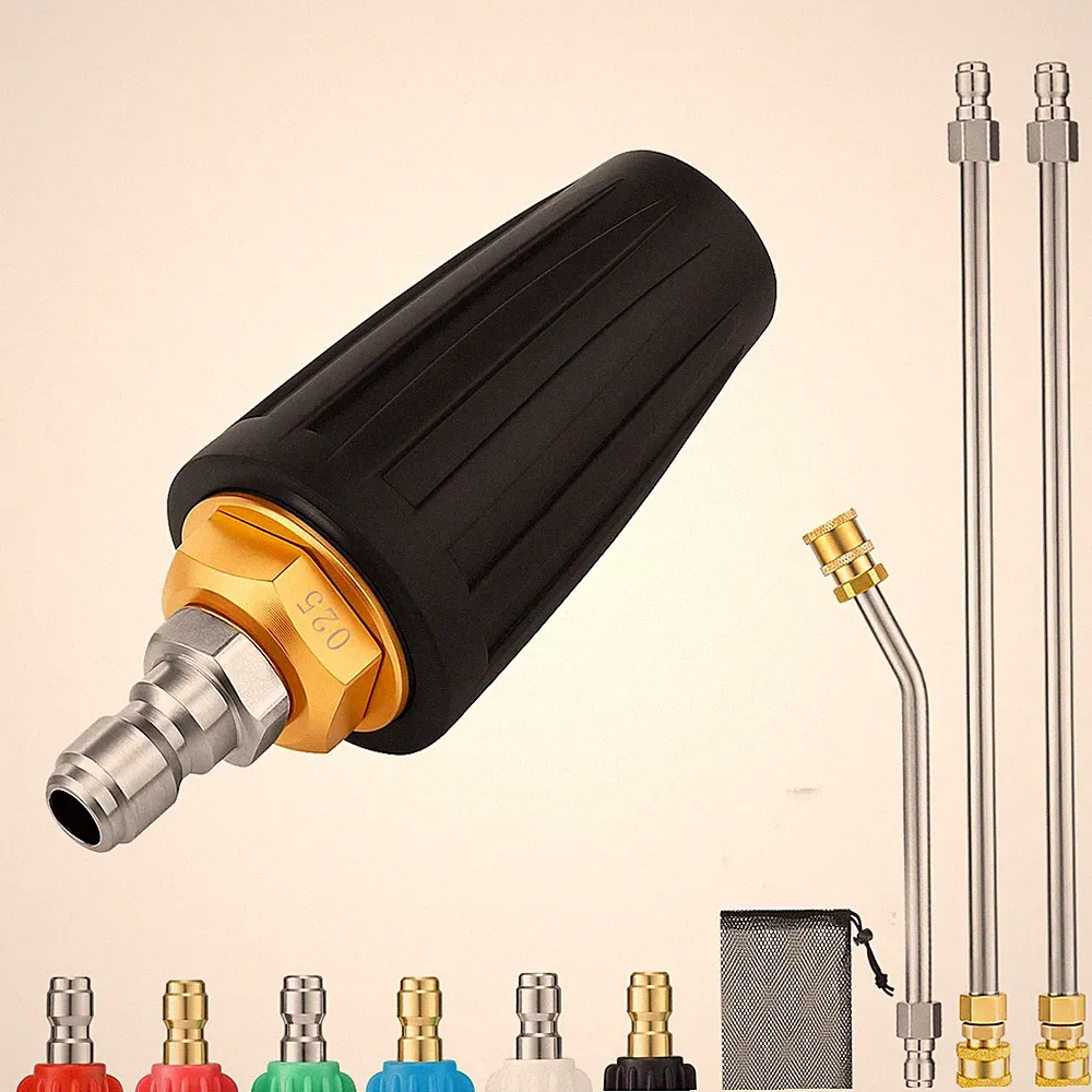 Pressure Washer Turbo Nozzle Kit, 4000 Psi, 1/4" Qc, 6 Tips, 3 Wands | 360°