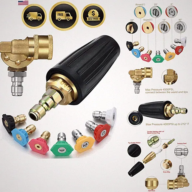 Pressure Washer Turbo Nozzle Kit 4000 PSI with 7 Spray Tips and Pivoting Coupler