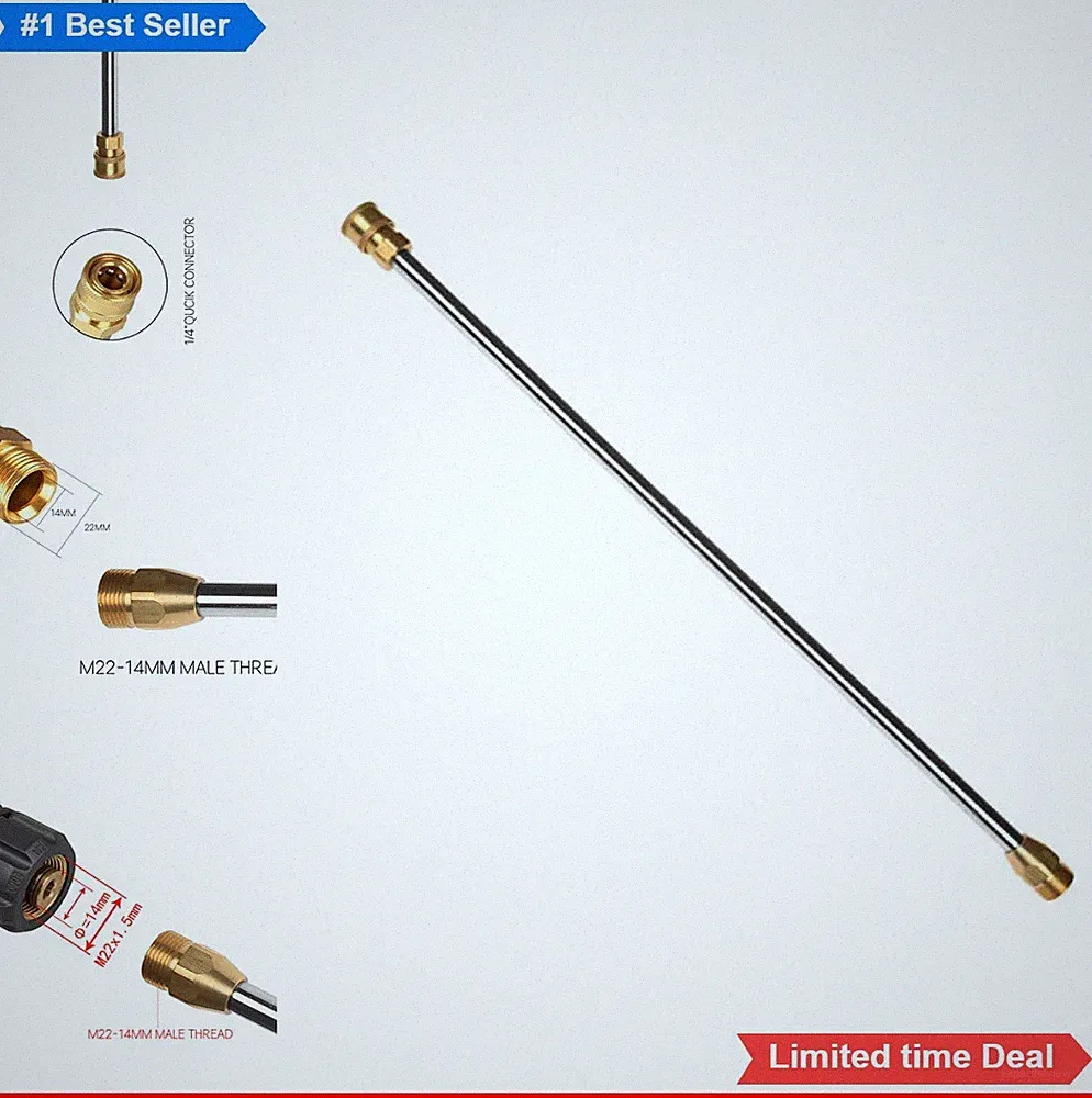 Pressure Washer Wand 16 Inch Stainless Steel Quick Connect Lance 5000 PSI M22