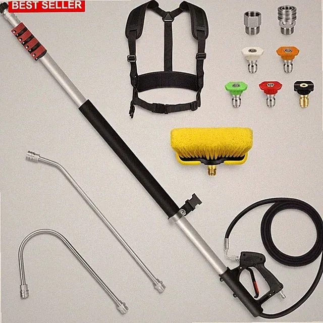 Pressure Washer Wand Telescoping Aluminum Gray 4000 PSI 6-24 Ft Belt 11 Pcs Kit
