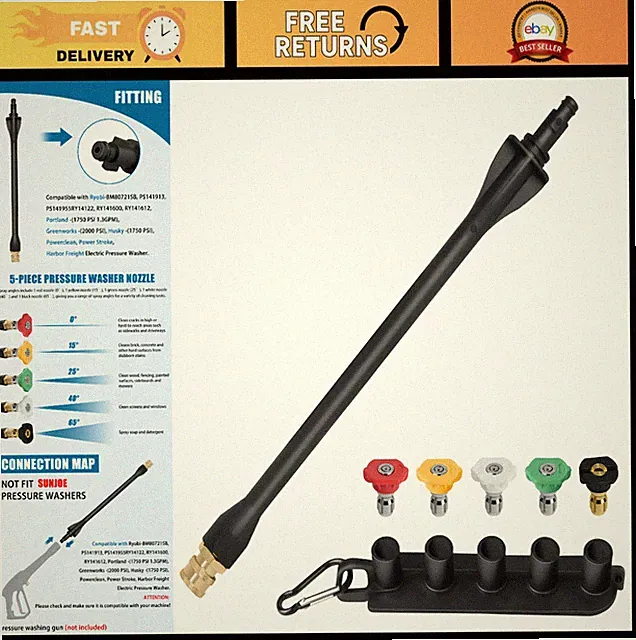 Pressure Washer Wand with 5 Spray Nozzles & Tips Holder for Universal Use
