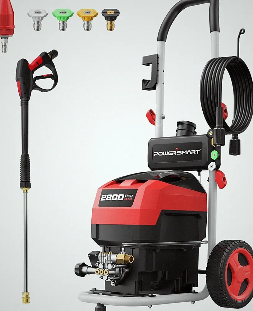 Pressure Washer with 2.0 GPM, 8" Wheels, 5 Nozzles & 1.5L Foam 2800 PSI Electric